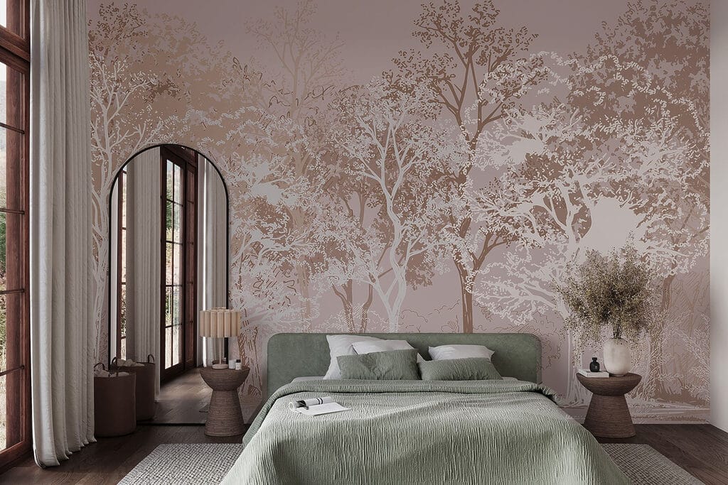Witte bomen op oudroze — interieur 1
