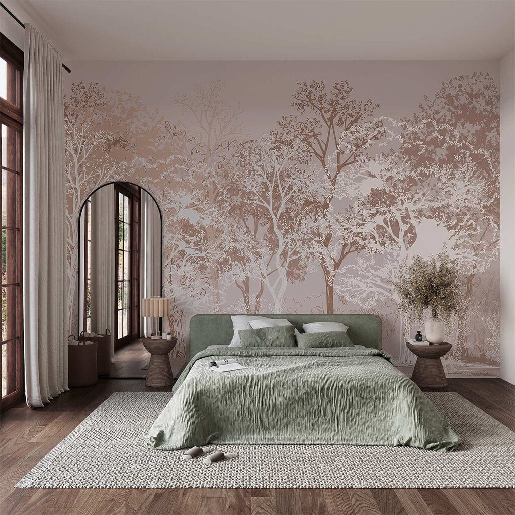 Witte bomen op oudroze — interieur 2