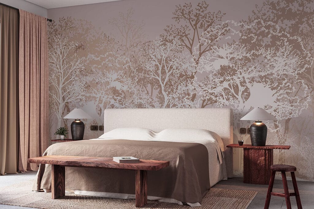 Witte bomen op oudroze — interieur 3