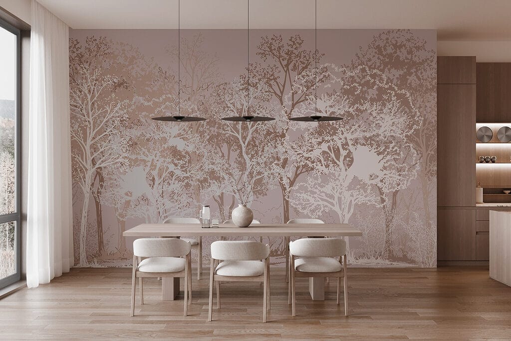 Witte bomen op oudroze — interieur 4