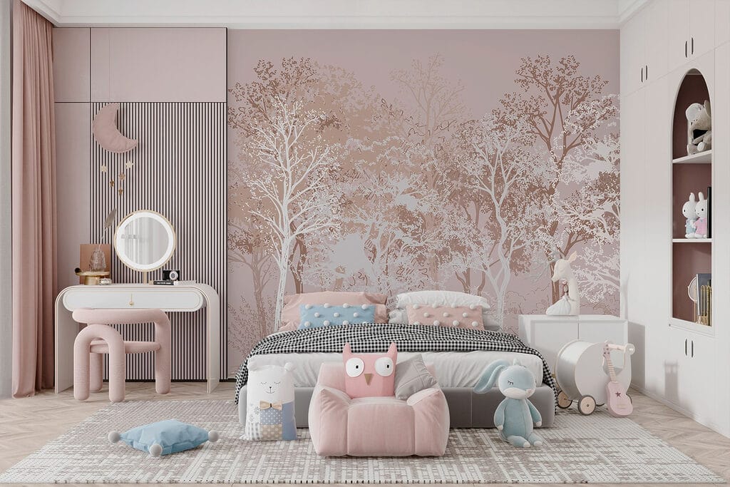 Witte bomen op oudroze — interieur 5