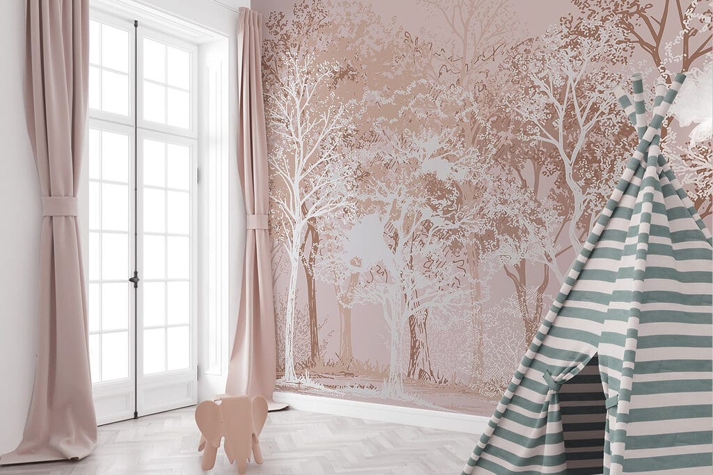 Witte bomen op oudroze — interieur 6