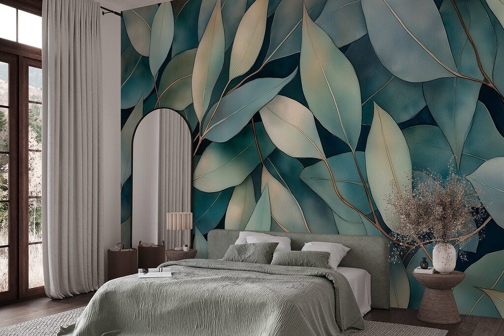 Blauwe bladeren dicht opeen — interieur 1