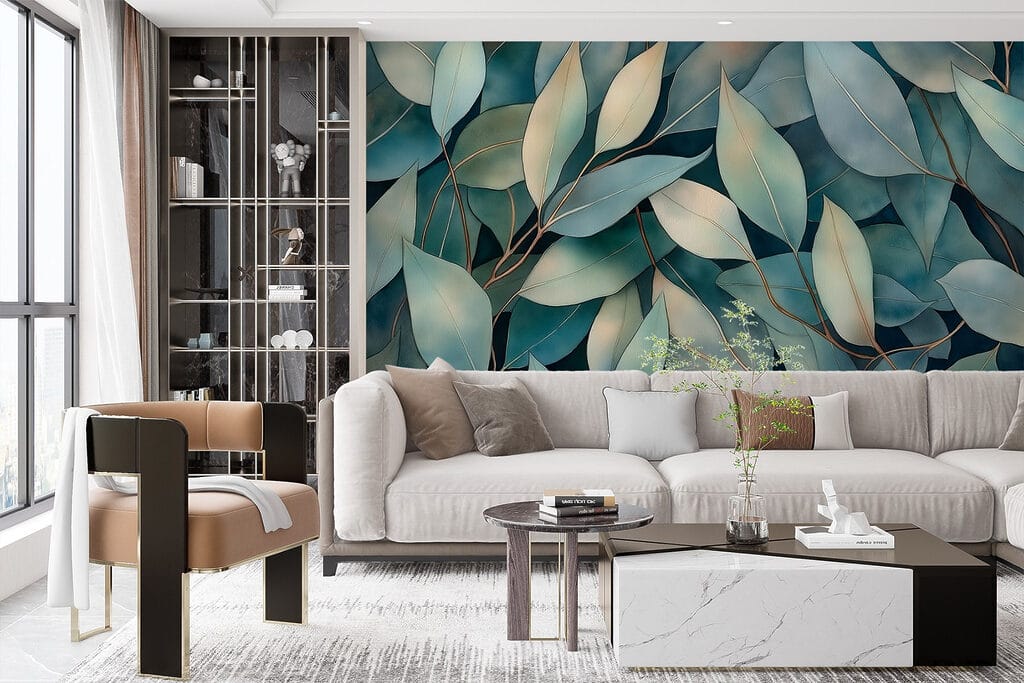 Blauwe bladeren dicht opeen — interieur 2