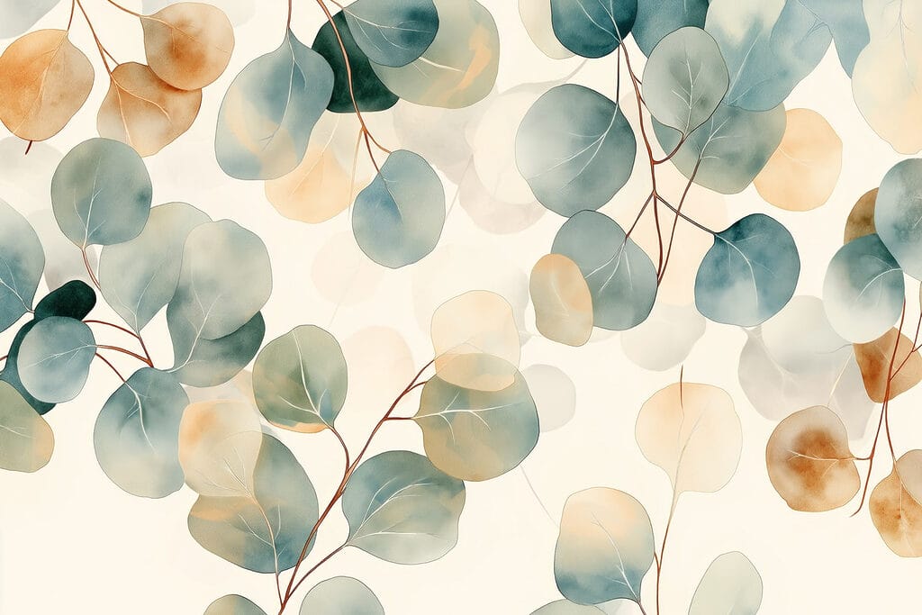 Ronde bladeren in aquarel — volledig ontwerp