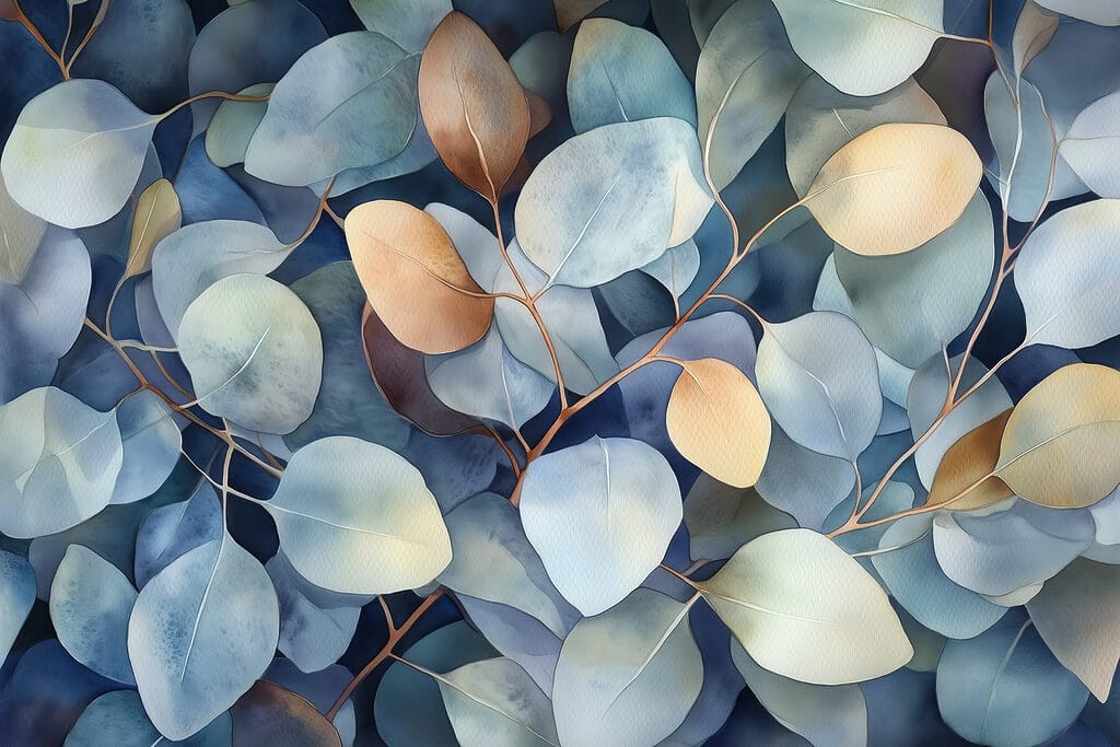 Blauwe bladeren met oker — volledig ontwerp