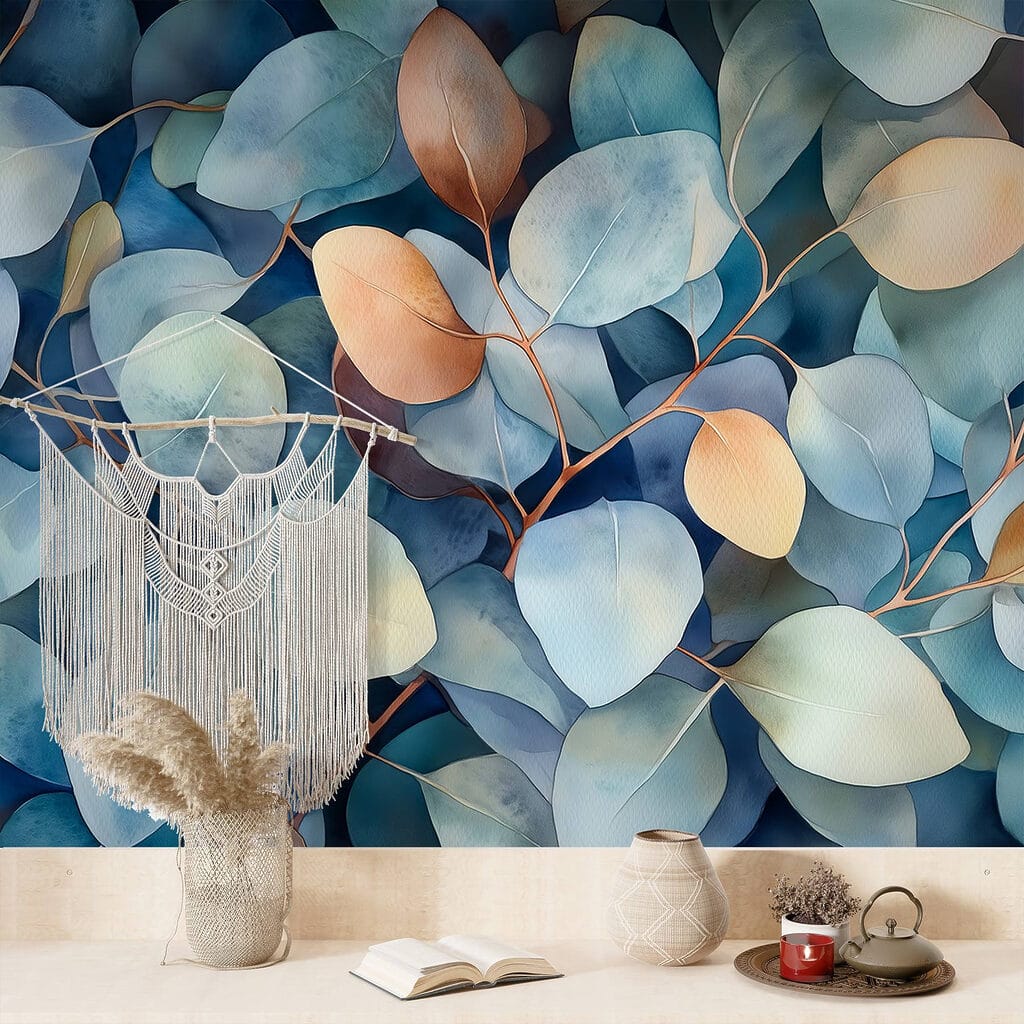 Blauwe bladeren met oker — interieur 3