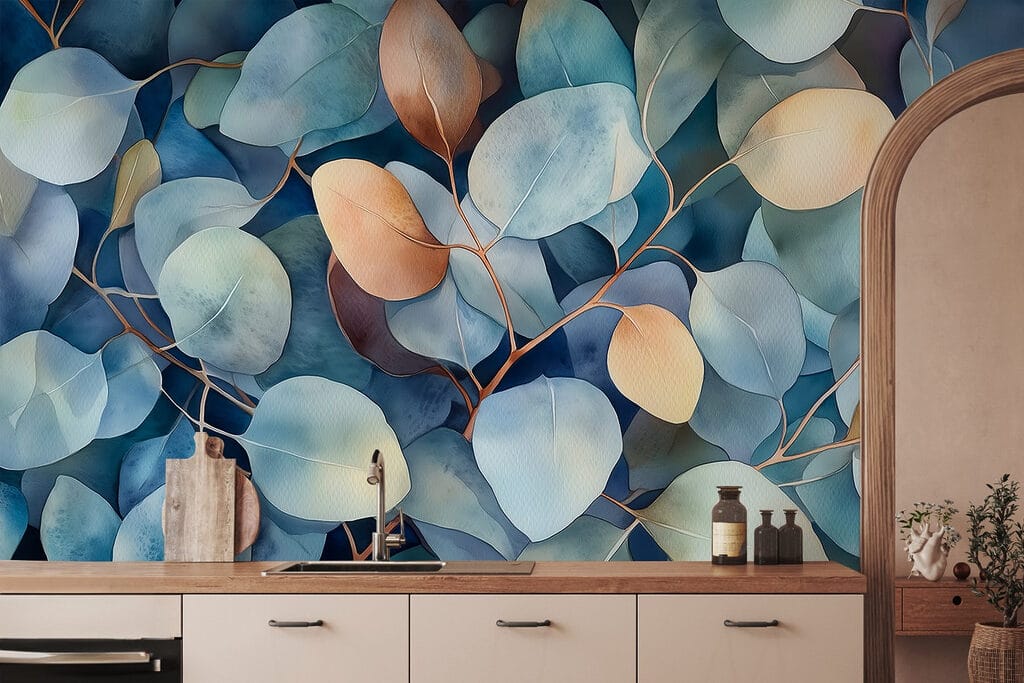 Blauwe bladeren met oker — interieur 4