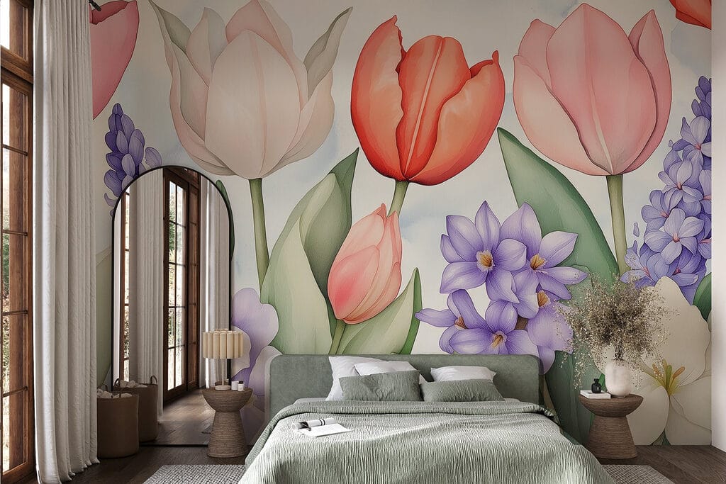 Tulpen tussen paarse bloemen — interieur 3