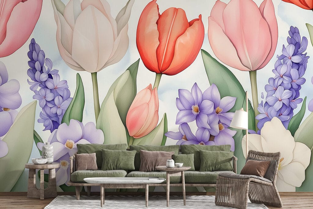 Tulpen tussen paarse bloemen — interieur 4
