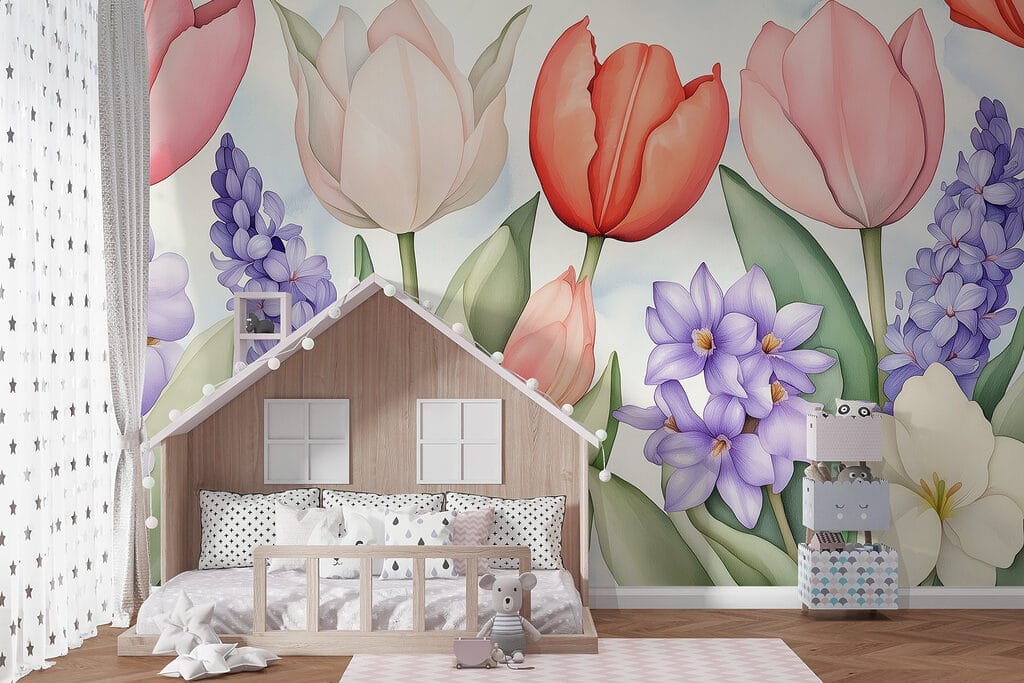 Tulpen tussen paarse bloemen — interieur 5
