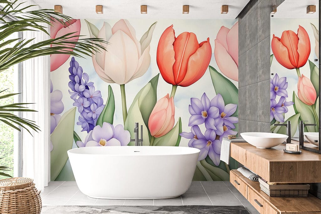 Tulpen tussen paarse bloemen — interieur 6