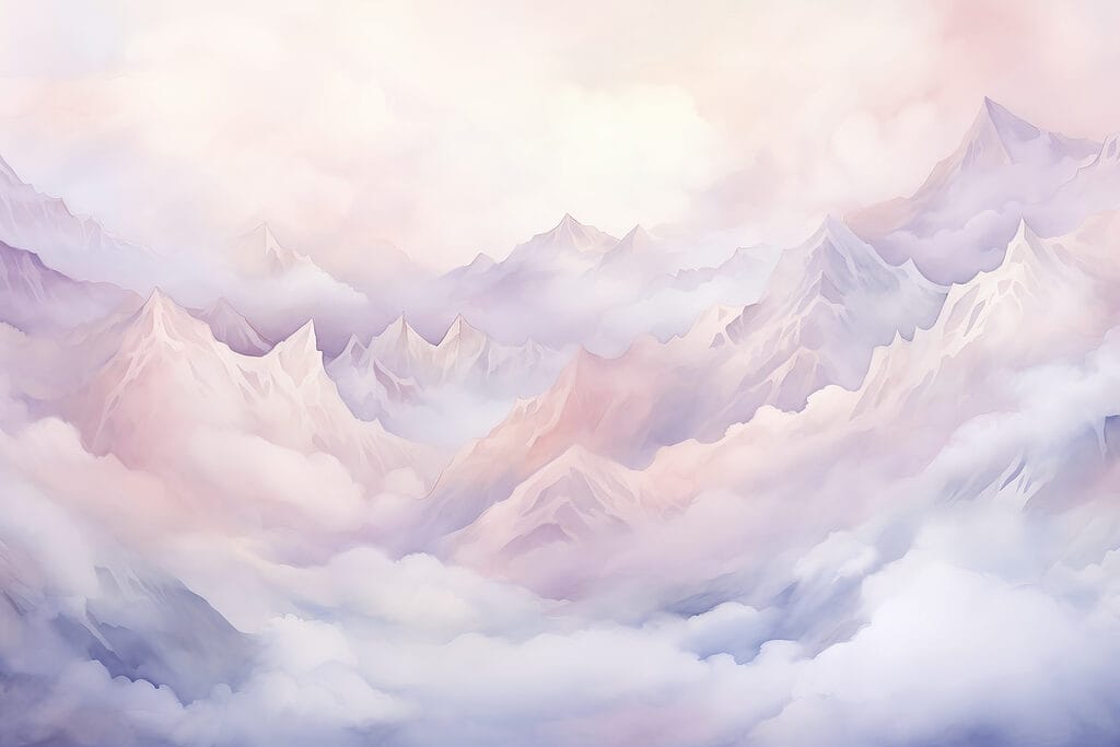 Bergen boven roze wolken — volledig ontwerp