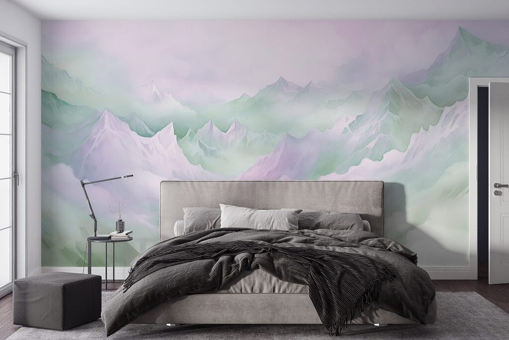 Bergketen met wolken in een interieur