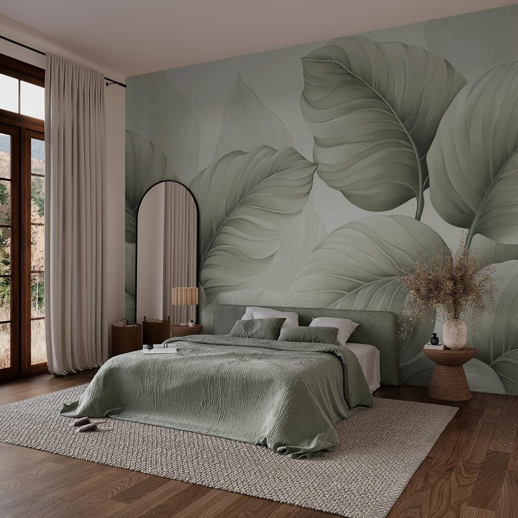 Delicate groene bladeren in harmonie in een interieur