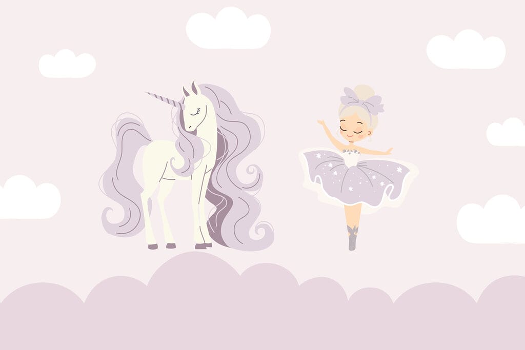Danseres naast een eenhoorn — volledig ontwerp