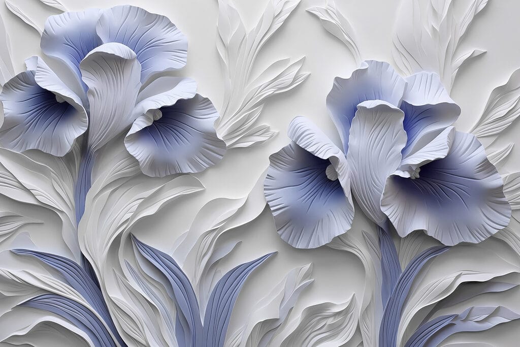 Blauwe bloemen als reliëf — volledig ontwerp