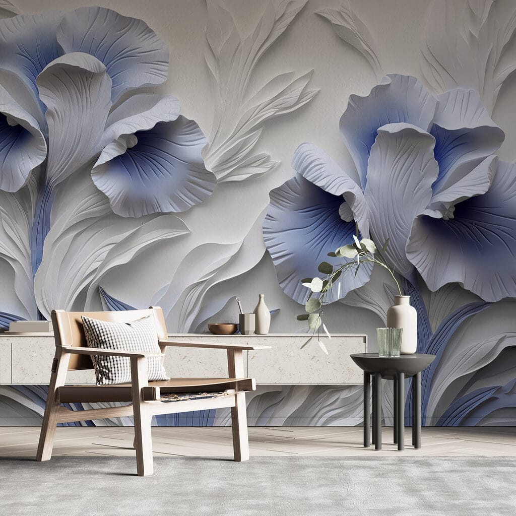 Blauwe bloemen als reliëf — interieur 1