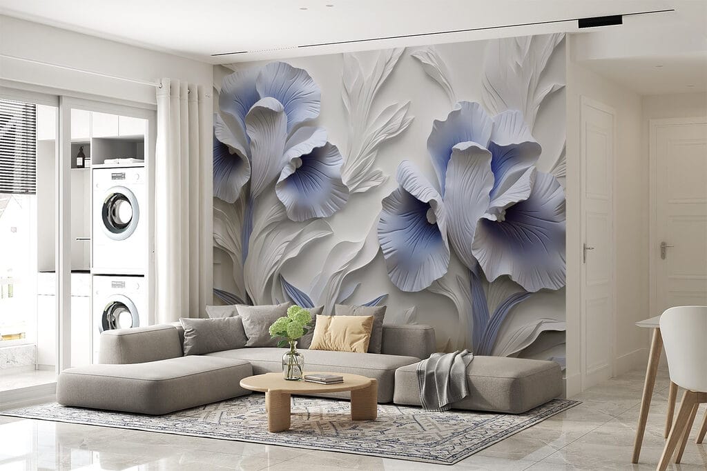 Blauwe bloemen als reliëf — interieur 2