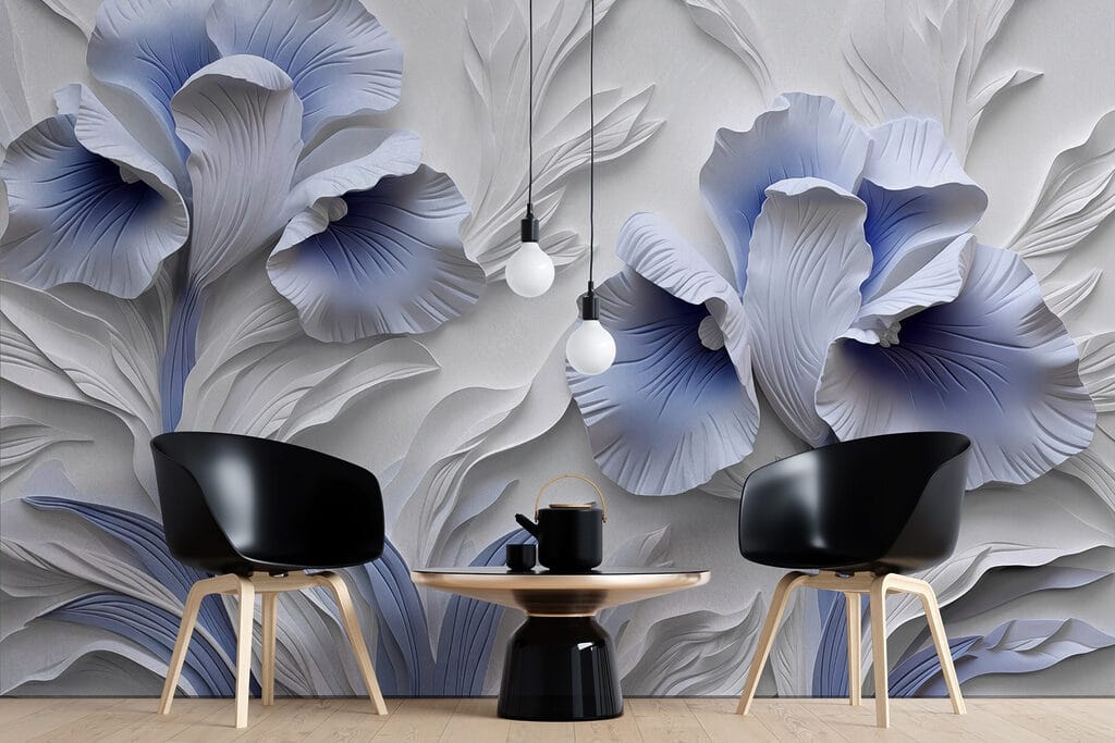 Blauwe bloemen als reliëf — interieur 3