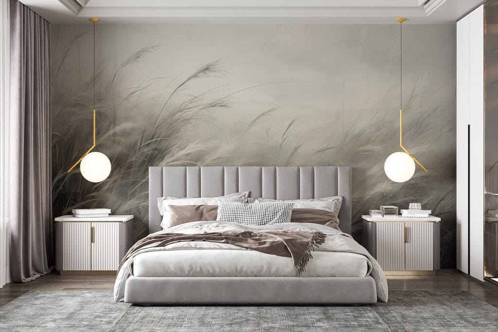 Grassen buigen in nevel — interieur 1
