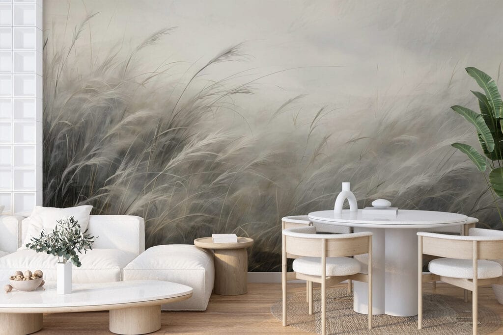 Grassen buigen in nevel — interieur 3