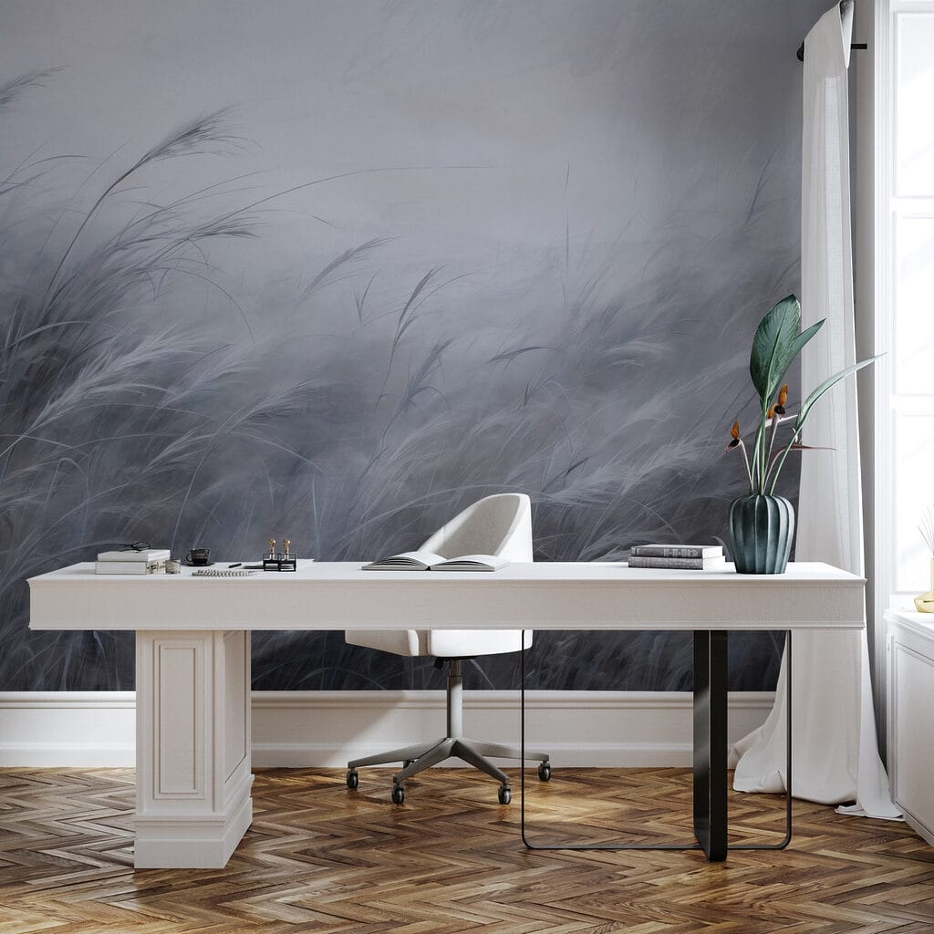 Halmen golven in nevellicht — interieur 3