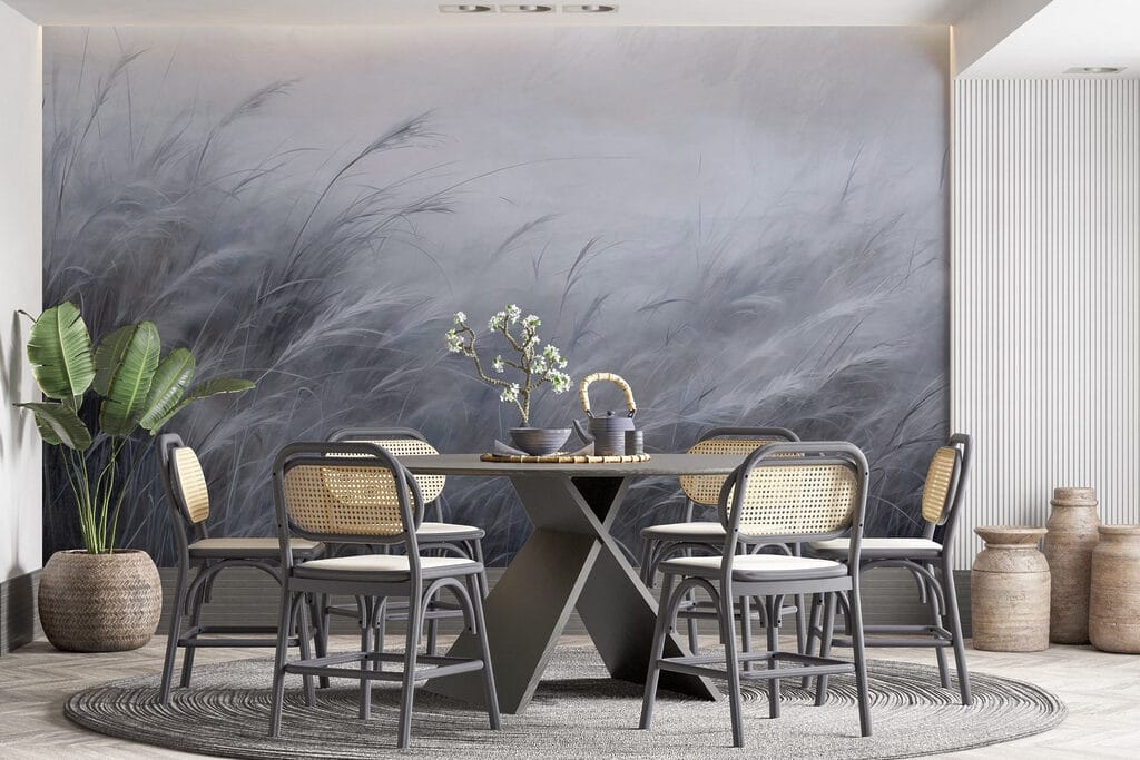 Halmen golven in nevellicht — interieur 4