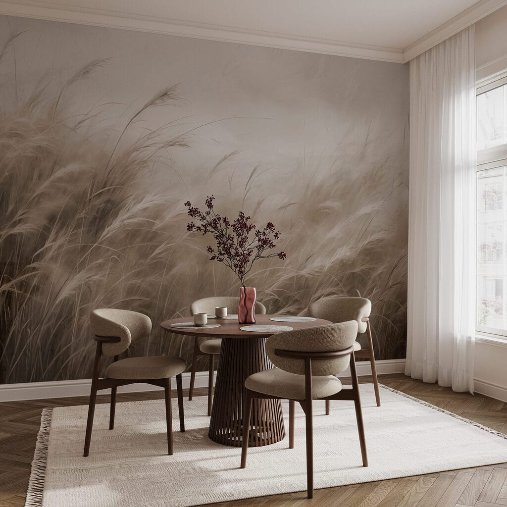 Halmen golven in nevellicht — interieur 3