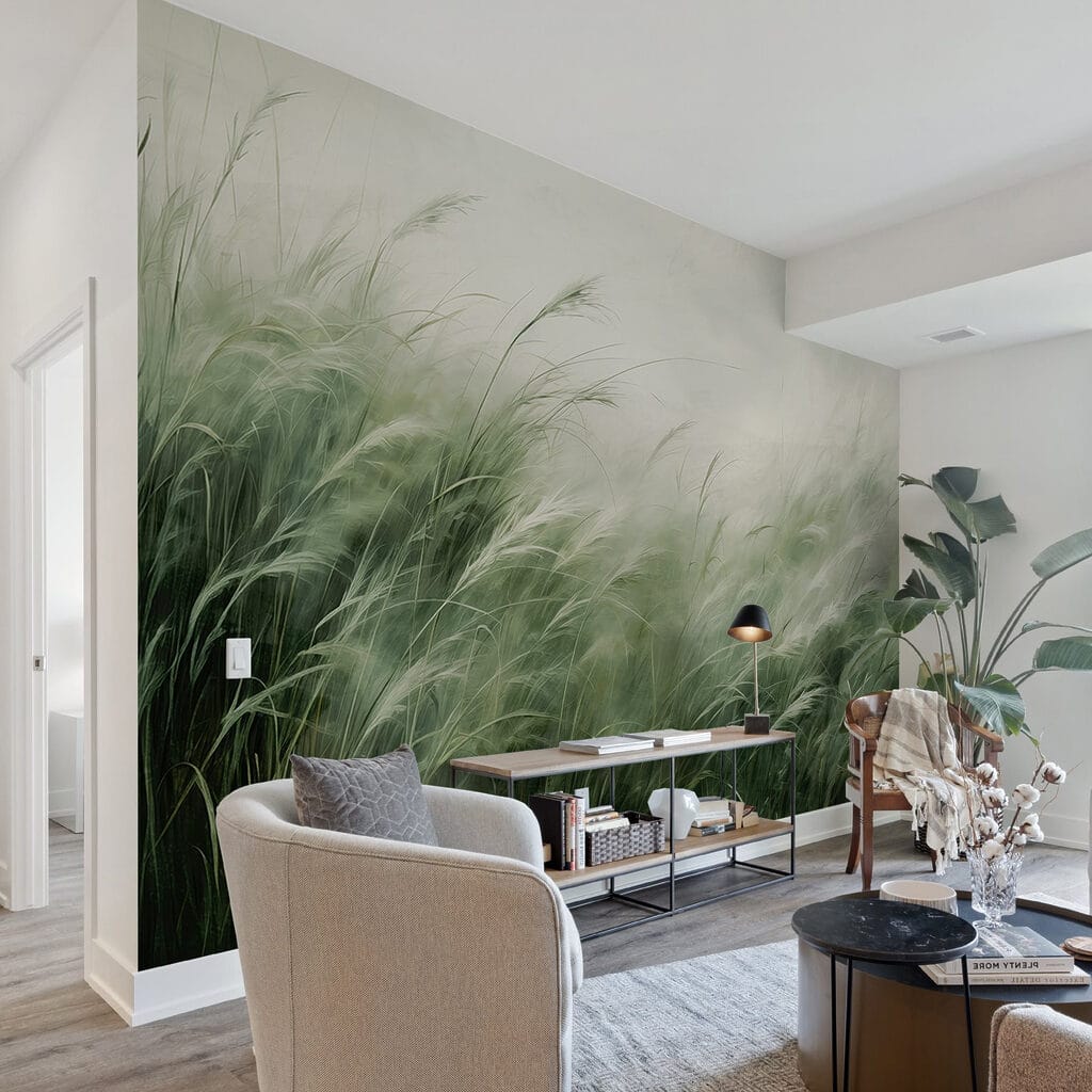 Halmen golven in nevellicht — interieur 3