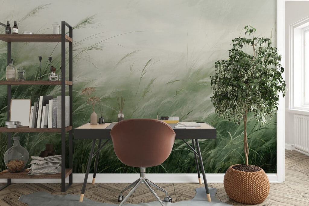 Halmen golven in nevellicht — interieur 4