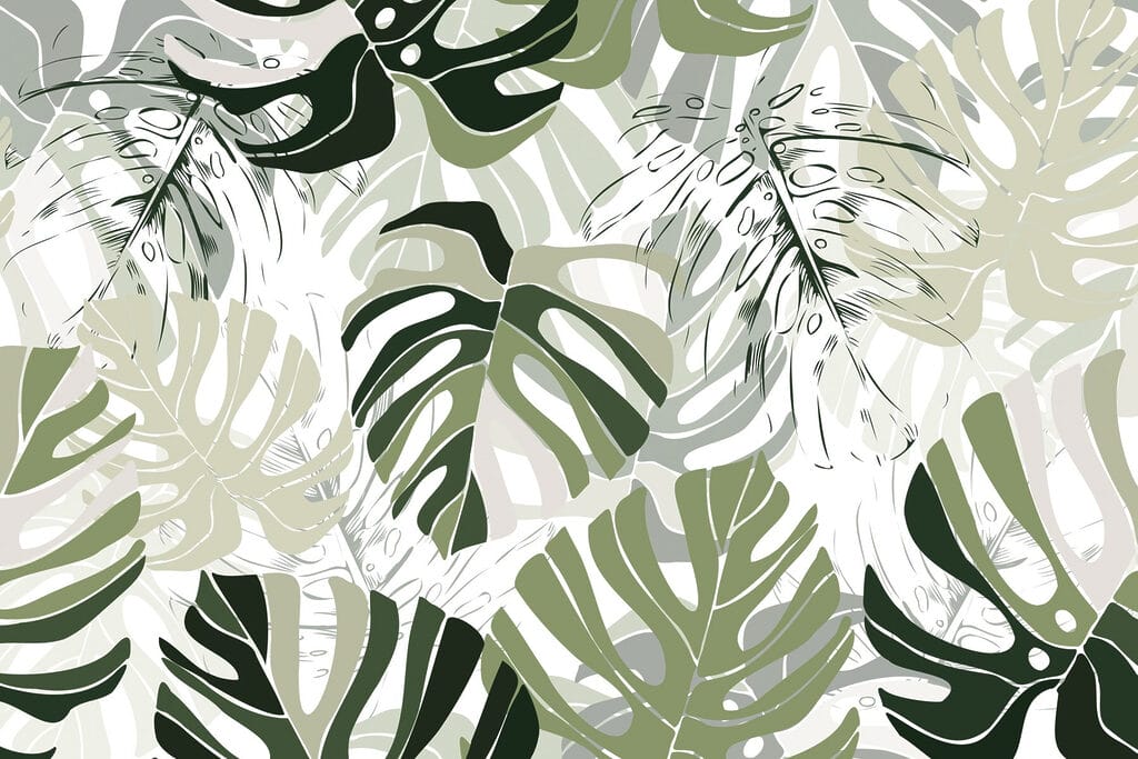 Monstera als groene bladprint — volledig ontwerp
