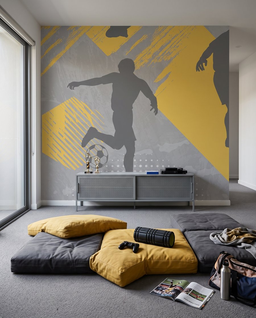 Voetballers op gele vlakken — interieur 6