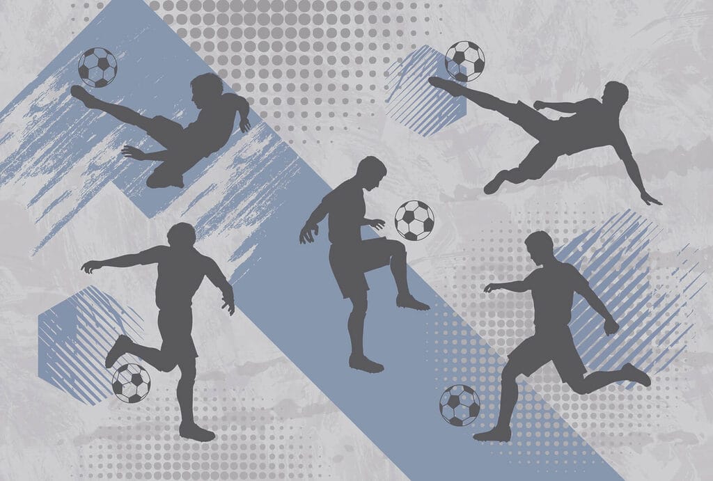 Voetbalbewegingen in blauwe vlakken — volledig ontwerp