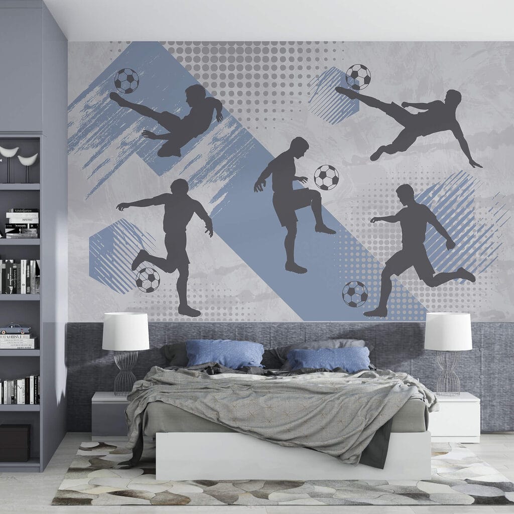Voetbalbewegingen in blauwe vlakken — interieur 2
