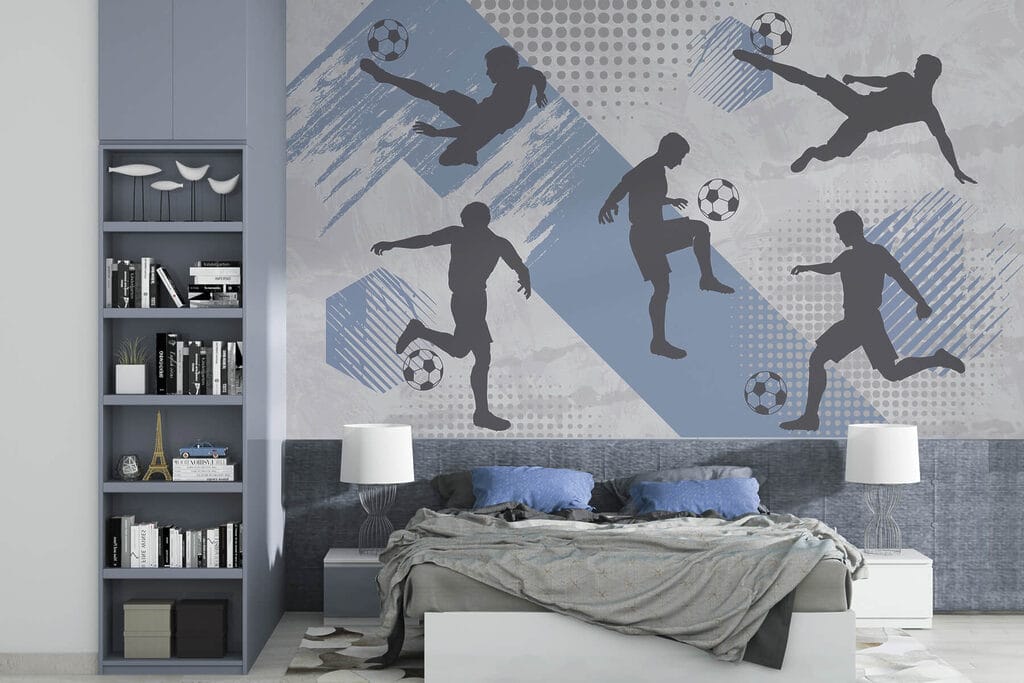Voetbalbewegingen in blauwe vlakken — interieur 3