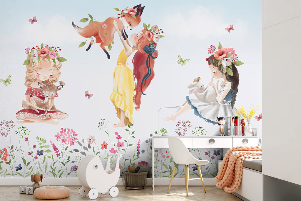 Meisjes boven een bloemenweide — interieur 2