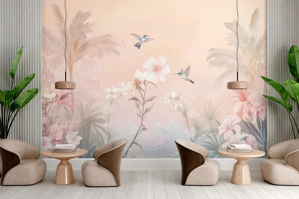 Vogels boven roze palmen — interieur 4