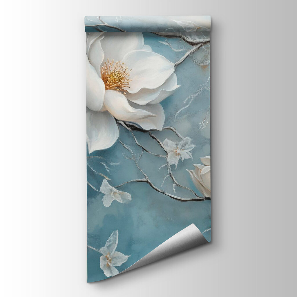 Magnolia op verweerd blauw — productweergave