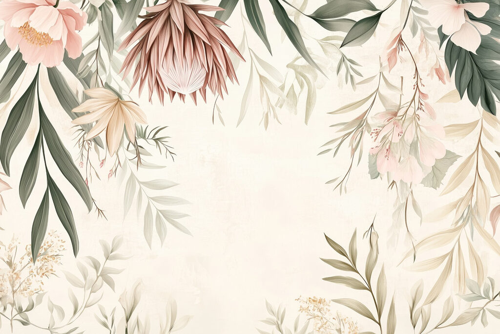 Hangende bloemen rondom wit — volledig ontwerp