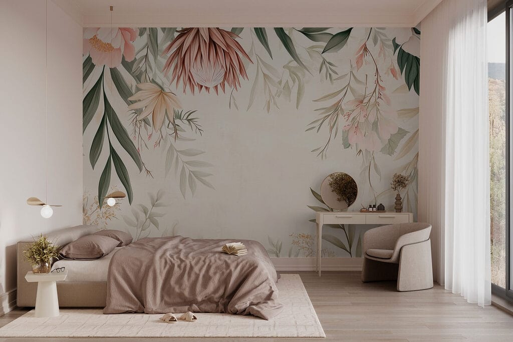 Hangende bloemen rondom wit — interieur 2