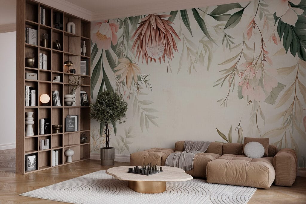 Hangende bloemen rondom wit — interieur 4