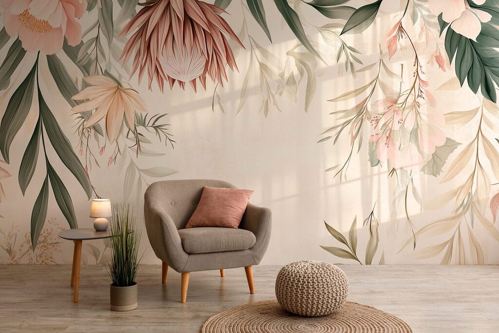Hangende bloemen rondom wit — interieur 1
