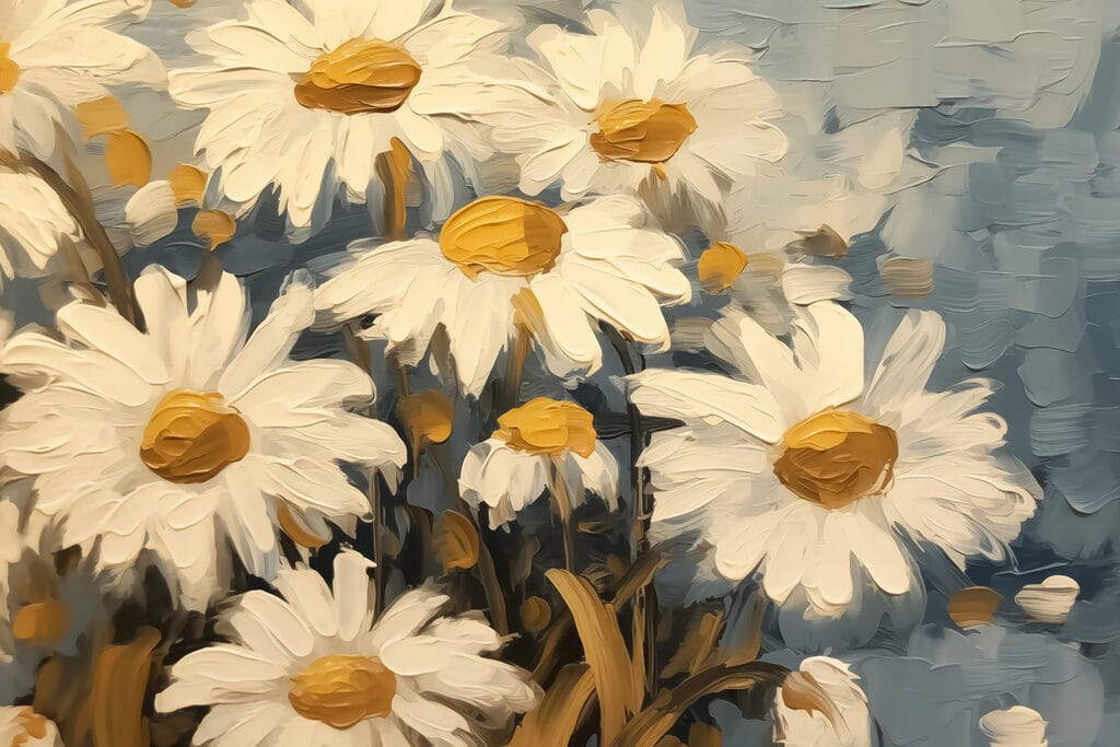 Madeliefjes in dikke penseelstreken — volledig ontwerp
