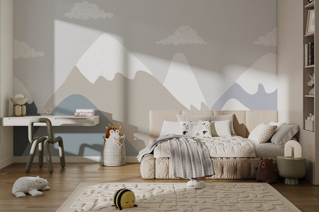Bergtoppen onder kleine wolkjes — interieur 1