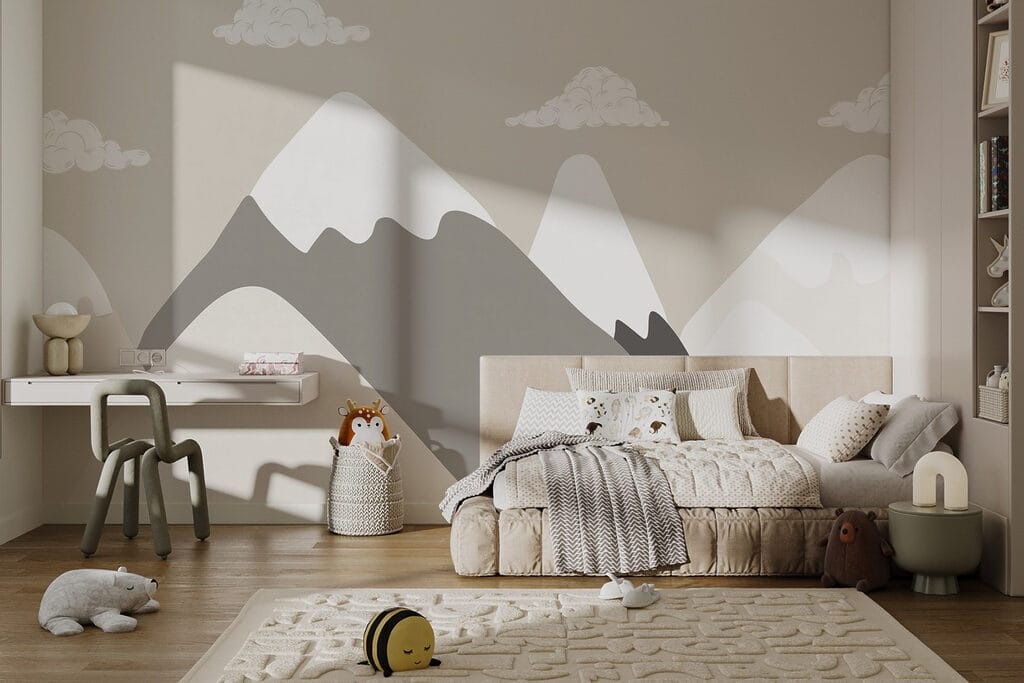Sneeuwbergen onder kleine wolken — interieur 1