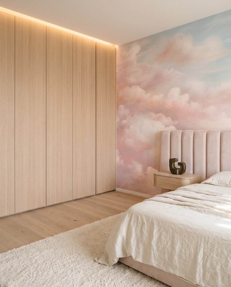 Roze en blauwe lucht met wolken — interieur 3