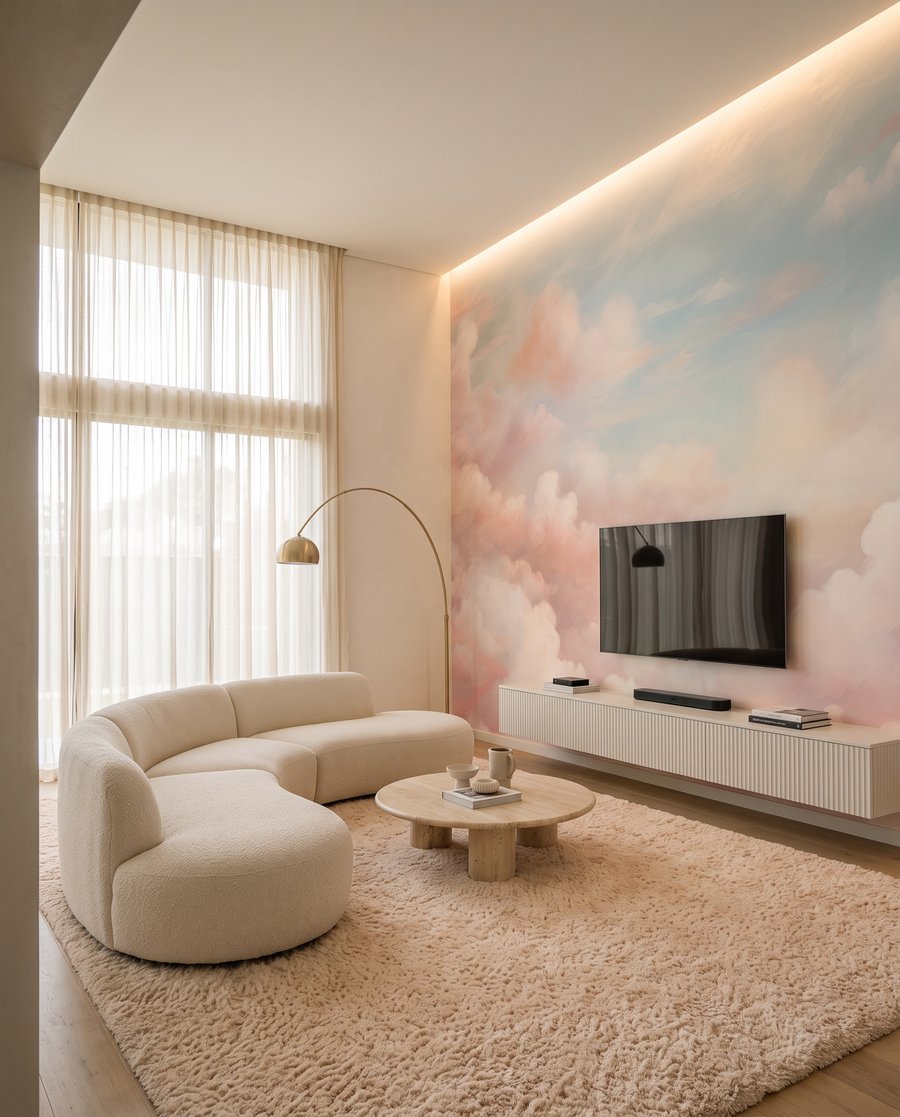 Roze en blauwe lucht met wolken — interieur 5