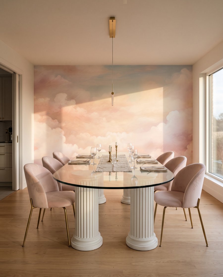 Roze en blauwe lucht met wolken — interieur 6