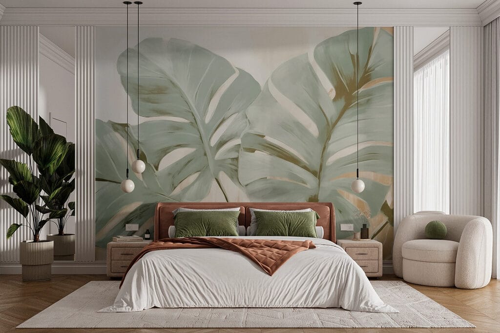 Groene monstera in verf — interieur 1